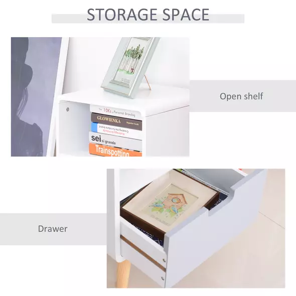 HOMCOM Wooden Bedside Table End Nightstand With Drawer Wood Lamp Desk Storage Unit Bedroom Scandinavian Nordic Style - 5