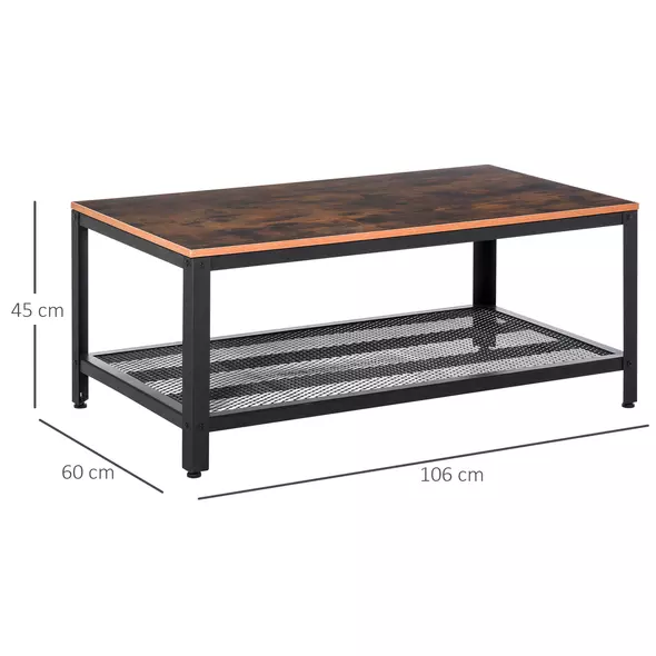 HOMCOM Coffee Table Industrial Side Table Living Room Table with Storage Shelf and Metal Frame for Home Office, 106L x 60W x 45Hcm - 3
