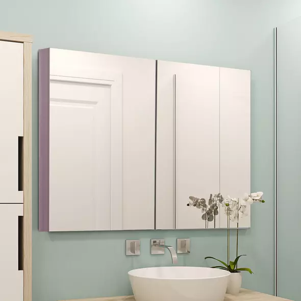 kleankin Double Door Bathroom Mirror Cabinet, Wall Mounted Bathroom Storage Cabinet, Soft Closing, 63L x 60Hcm - 2