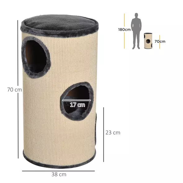 PawHut 70cm Height Cat Post Tree Scratching Barrel Sisal Activity Center Condo Kitten Bed Scratcher Climbing Climber Play House for Indoor Cats - 3