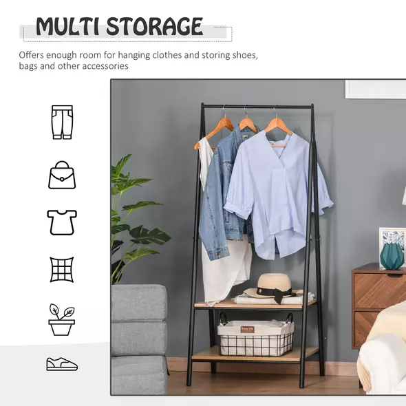 HOMCOM Clothes Rail, Freestanding Metal Clothes Rack with 2 Tier Storage Shelves for Bedroom and Entryway, 64 x 42.5 x 149 cm, Black Frame - 5