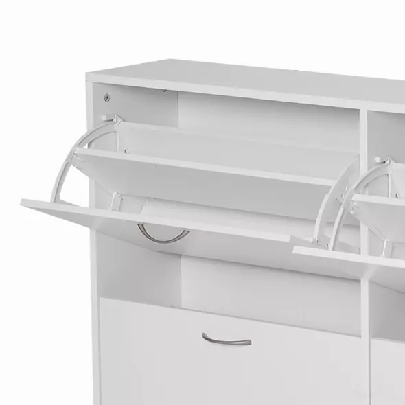 HOMCOM Wooden Modern Design 4 Drawer Shoes Cabinet Pull Down Shelf Storage Organiser - White - 8