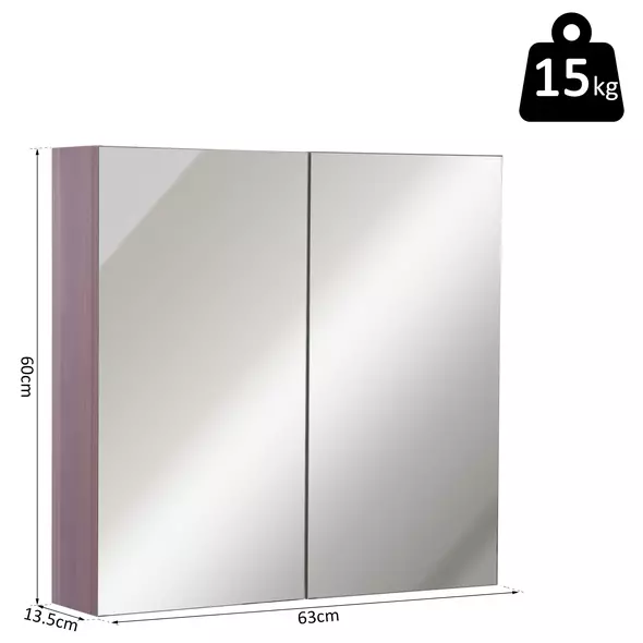 kleankin Double Door Bathroom Mirror Cabinet, Wall Mounted Bathroom Storage Cabinet, Soft Closing, 63L x 60Hcm - 3