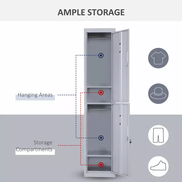 Vinsetto Locker Cabinet Storage Cold Rolled Steel w/ Shelves Vertical Cupboard Grey 38 x 46 x 180 cm - 4