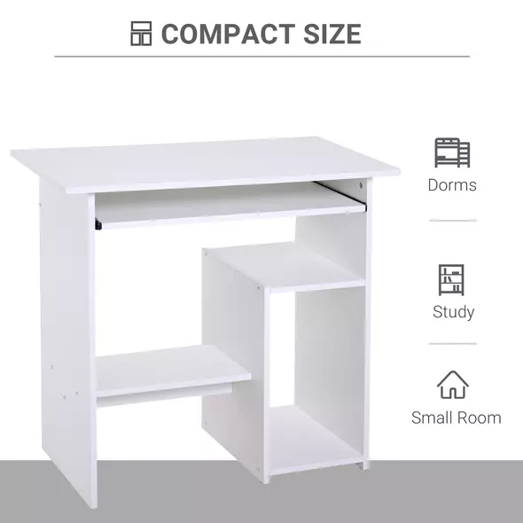 HOMCOM Compact Small Computer Table Wooden Desk Keyboard Tray Storage Shelf Modern Corner Table Home Office White - 6