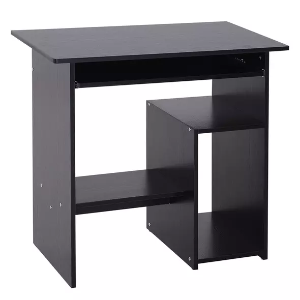 HOMCOM Compact Small Computer Table Wooden Desk Keyboard Tray Storage Shelf Modern Corner Table Home Office Black - 1
