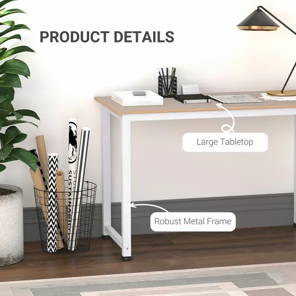 HOMCOM Computer Desk, Writing Table, 120 x 60 x 76cm Workstation for Home Office, Study with Metal Frame, Simple Assembly, White - 5