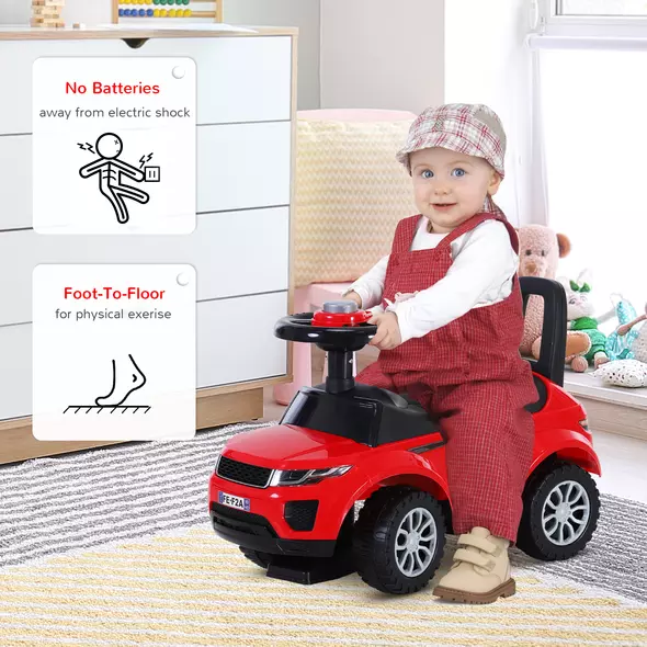 HOMCOM 3-in-1 Ride On Car Foot To Floor Slider Toddler w/ Horn Steering Wheel NO POWER Manual Under Seat Storage Safe Design for 1-3 Year Old Red - 5