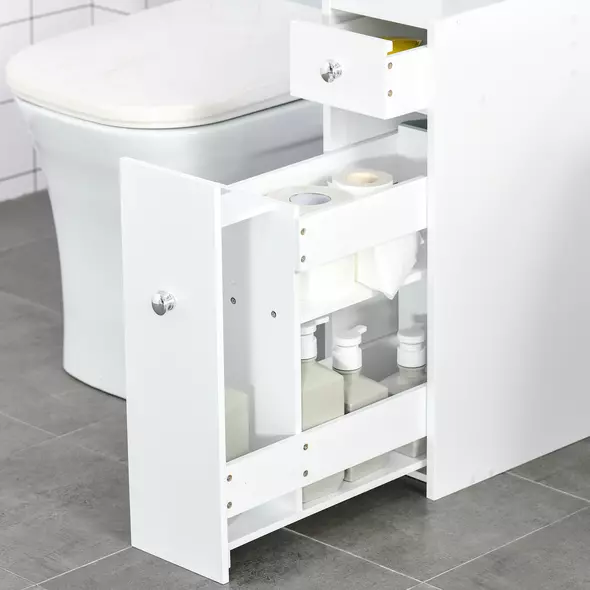 HOMCOM Bathroom Slim Floor Cabinet Narrow Wooden Storage Home Bath Toilet Cupboard Organiser Unit with Drawers White - 6