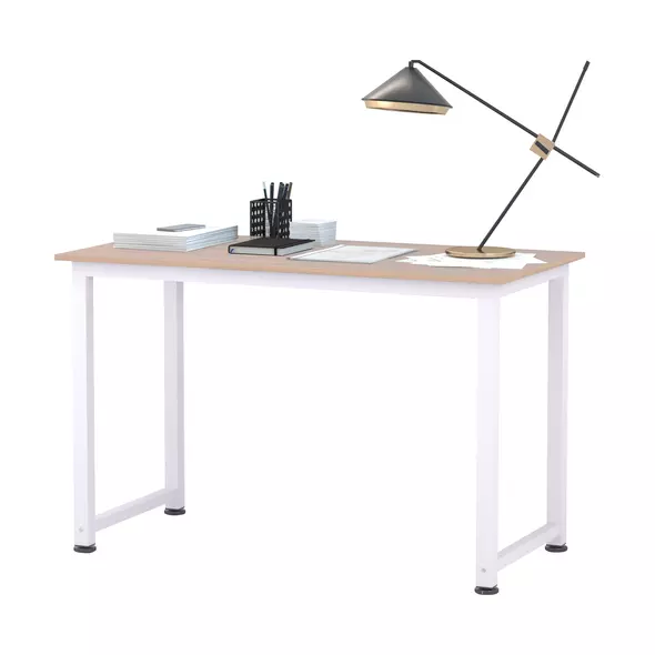 HOMCOM Computer Desk, Writing Table, 120 x 60 x 76cm Workstation for Home Office, Study with Metal Frame, Simple Assembly, White - 1