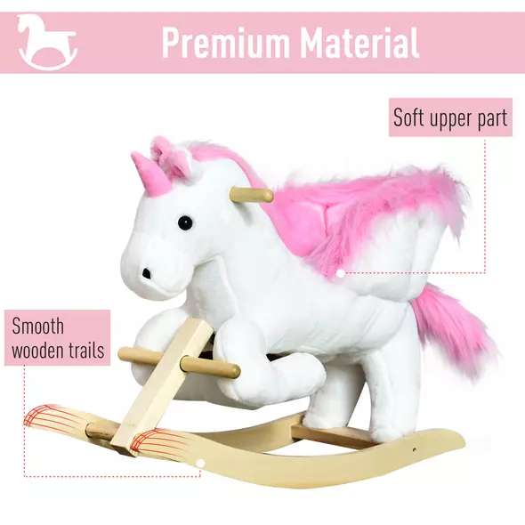 HOMCOM Kids Rocking Horse Toy, Plush Unicorn Rocker Seat with Wood Base and Music, for 1.5-3 Years - 4