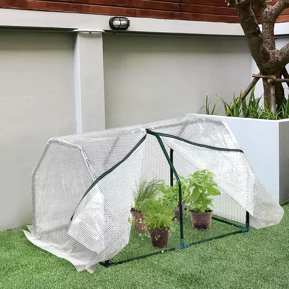 Outsunny Mini  Greenhouse Grow House PVC Cover Steel Frame White 99L x 71W x 60H cm - 2