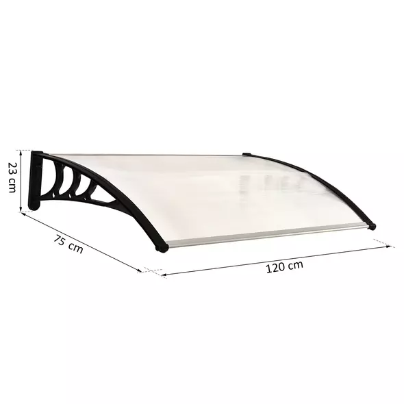 Outsunny Front Door Canopy Outdoor Awning Aluminium Rigid Plastic Polycarbonate Rain Shelter UV Water Rain Resistant 120 x 75cm White - 3