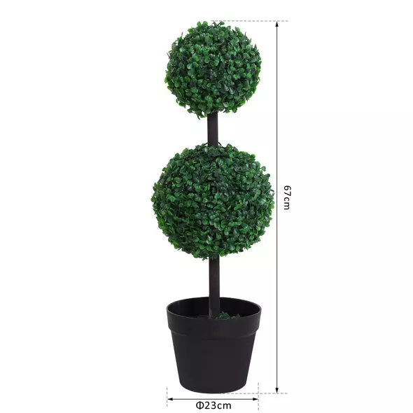 Outsunny Set of 2 Artificial Boxwood Ball Topiary Trees Potted Decorative Plant Indoor Décor (67cm) - 3