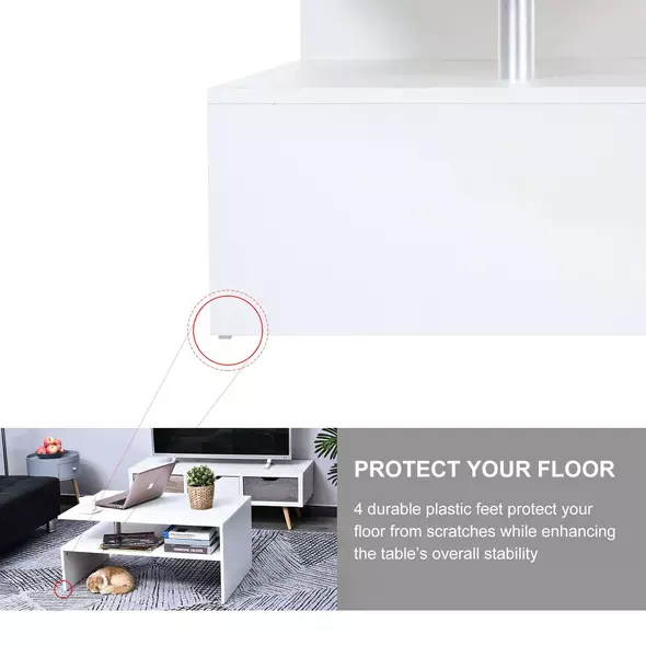 HOMCOM Coffee Table with Storage, 2-Tier Centre Table, Modern Living Room Table with Open Shelf and Aluminium Poles, White - 4