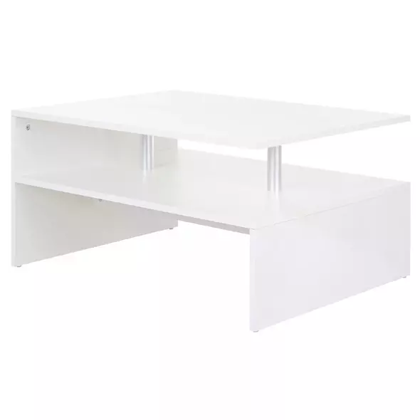 HOMCOM Coffee Table with Storage, 2-Tier Centre Table, Modern Living Room Table with Open Shelf and Aluminium Poles, White - 1