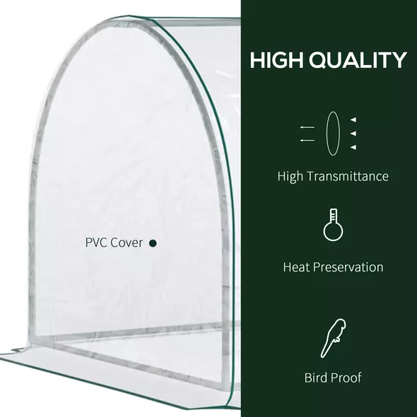 Outsunny Mini Greenhouse, Small Polytunnel Green House with Zipped Doors, Steel Frame for Garden Patio, 250 x 100 x 80cm, Clear - 4