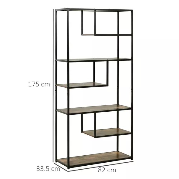 HOMCOM 6 Tier Bookcase, Industrial Tall Shelf Unit with Steel Frame for Home Office, Study, Living Room, Hallway, 82 x 33.5 x 175 cm, Rustic Brown and Black - 3