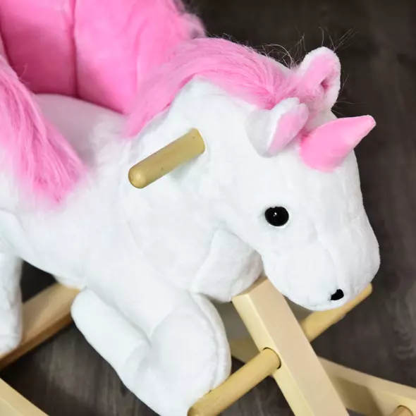 HOMCOM Kids Rocking Horse Toy, Plush Unicorn Rocker Seat with Wood Base and Music, for 1.5-3 Years - 9