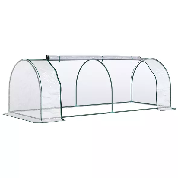 Outsunny Mini Greenhouse, Small Polytunnel Green House with Zipped Doors, Steel Frame for Garden Patio, 250 x 100 x 80cm, Clear - 1