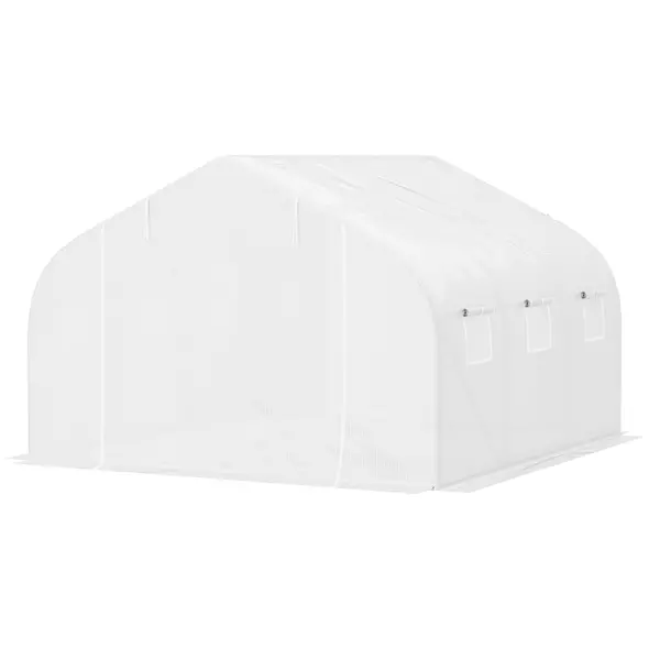 Outsunny Walk-In Polytunnel Greenhouse Warm House Garden Tunnel Shelter Plant Shed with Door and Windows, Galvanised Steel Frame, 3.5 x 3 x 2m, White - 1