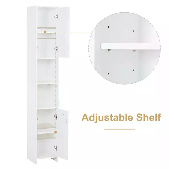 HOMCOM Tall Bathroom Storage Cabinet with Three-position Adjustable Shelves For Neutral Style, Hallway White - 4