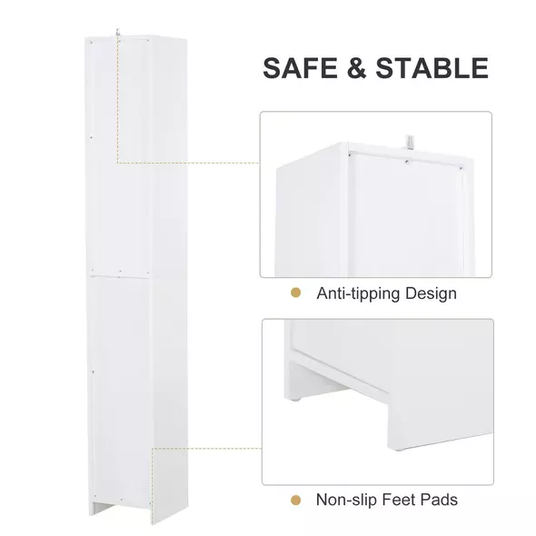 HOMCOM Tall Bathroom Storage Cabinet with Three-position Adjustable Shelves For Neutral Style, Hallway White - 6