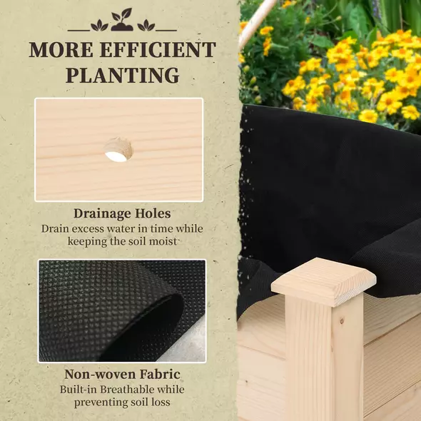 Outsunny Garden Wooden Planters， Rectangular Raised Bed,Flower Box, Fir Wood Indoor/Outdoor, Oak Tone, 86L x 46W x 76Hcm - 6