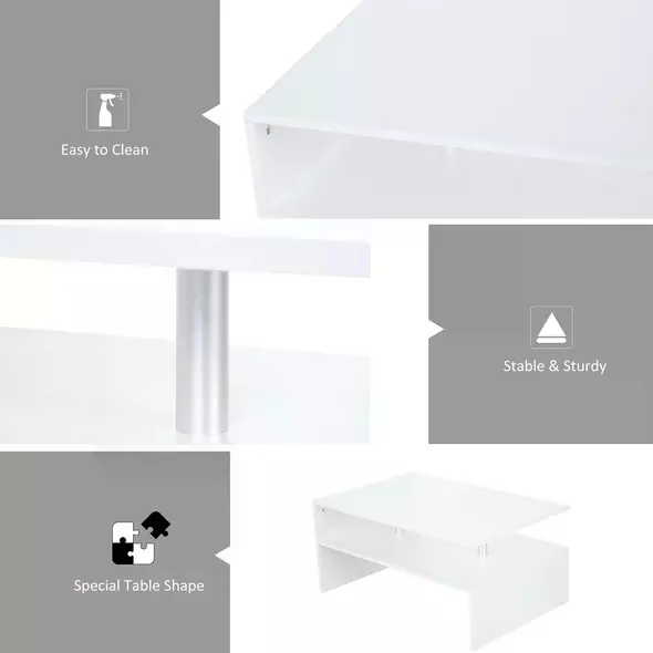 HOMCOM Coffee Table with Storage, 2-Tier Centre Table, Modern Living Room Table with Open Shelf and Aluminium Poles, White - 5