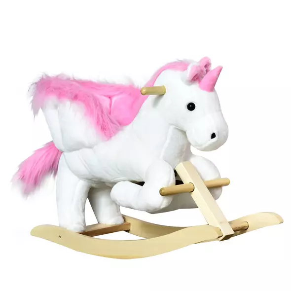 HOMCOM Kids Rocking Horse Toy, Plush Unicorn Rocker Seat with Wood Base and Music, for 1.5-3 Years - 1