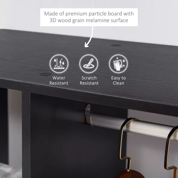 HOMCOM Open Wardrobe on Wheels, Bedroom Wardrobe with Clothes Hanging Rail, 3 Storage Shelves, Mobile Garment Rack for Cloakroom, Hallway, Black - 6