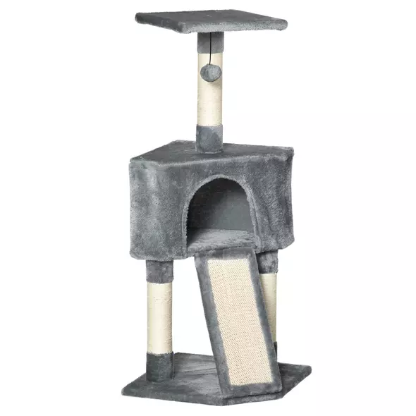 PawHut Corner Cat Tree for Indoor Cats, Kitten Tower with Scratching Post House Ladder Toy - Grey - 1
