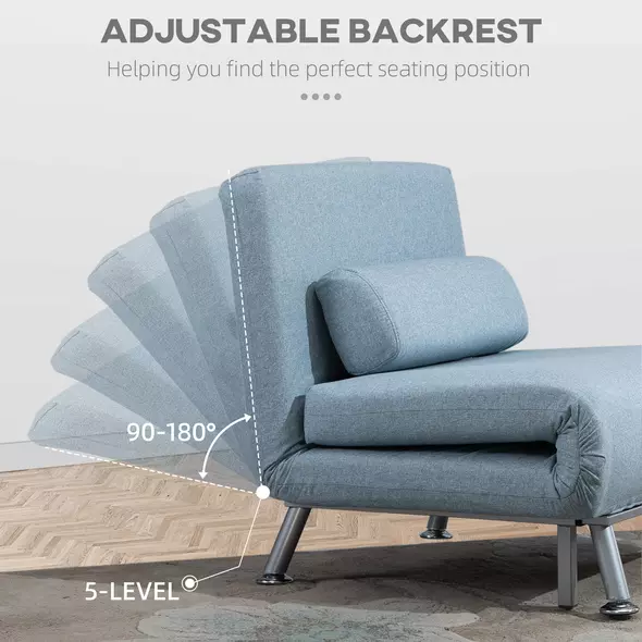 HOMCOM Linen Chair Bed, 3-in-1 Convertible Sleeper Chair with Adjustable Backrest, Pillow, for Living Room, Bedroom, Sky Blue - 4
