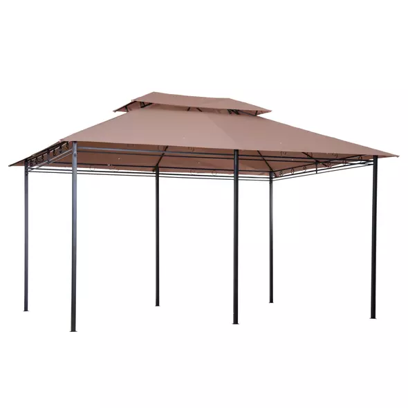 Outsunny 4m x 3(m)Garden Gazebo, Double Roof Outdoor Gazebo Canopy Shelter with Curtains, Solid Steel Frame for Patio, Garden, Brown - 9