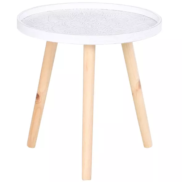 HOMCOM Coffee Table, Carved Floral Round Table with Tray-style Top and Wood Legs, Modern Side Table for Living Room, White - 8