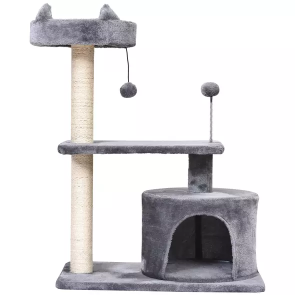 PawHut Cat Tree for Indoor Cats with Scratching Post Climbing Tower Kitty Activity Centre Condo Perch Jumping Platforms Grey 60L x 40W x 81H cm - 9
