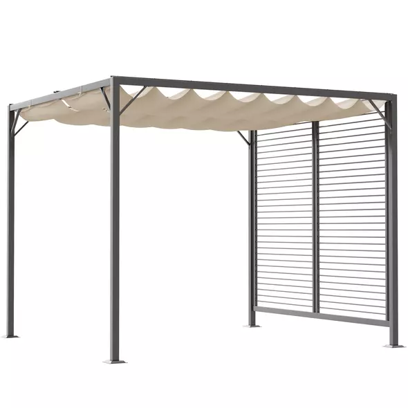 Outsunny 3 x 2.8m Metal Pergola, with Retractable Fabric Roof - Beige - 1