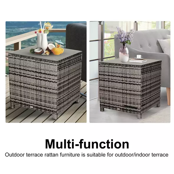 Outsunny Square PE Rattan Garden Table, with Glass Table Top - Grey - 5