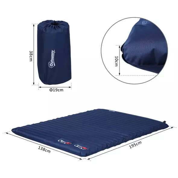 Outsunny 2 Person Camping Inflatable Mattress - Navy Blue - 3