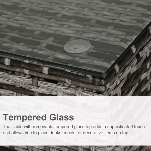 Outsunny Square PE Rattan Garden Table, with Glass Table Top - Grey - 4