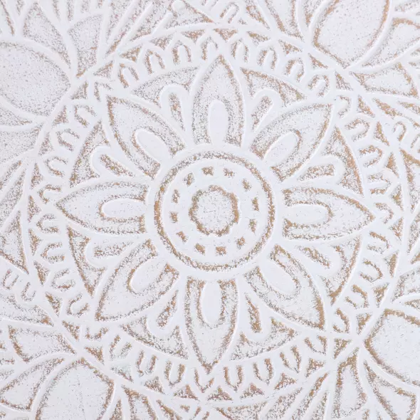 HOMCOM Coffee Table, Carved Floral Round Table with Tray-style Top and Wood Legs, Modern Side Table for Living Room, White - 9