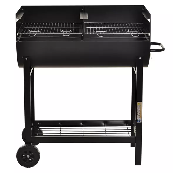 Outsunny Steel 2-Grill Charcoal BBQ w/ Wheels Black - 9