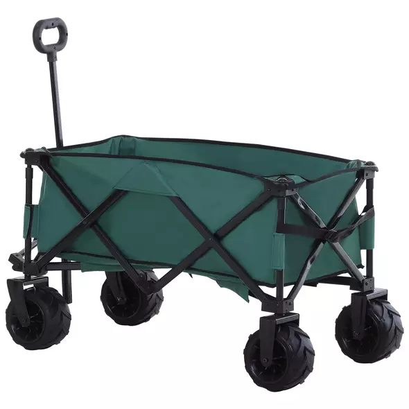 Outsunny 140L Festival Trolley on Wheels, Folding Camping Trolley Cart with Telescopic Handle, Big Wheels for Outdoor Garden Beach Fishing, Green - 1