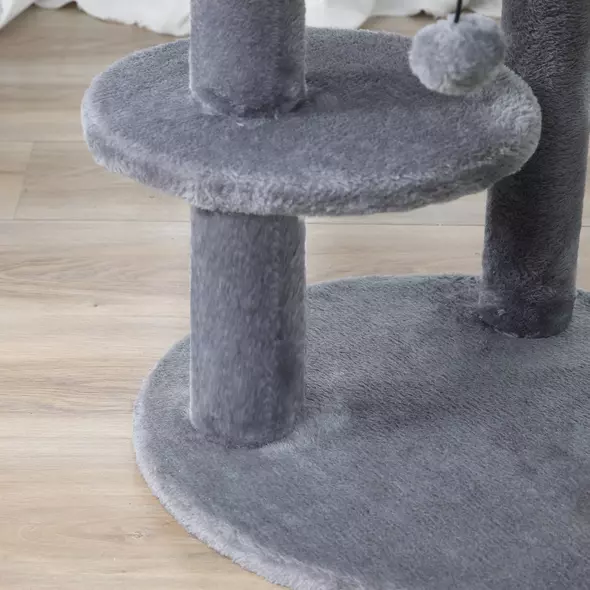 PawHut 104 cm Cat Tree, Cat Condo Tree Tower, Cat Activity Centre with Scratching Posts, Plush Perches, Hanging Ball - Grey - 9
