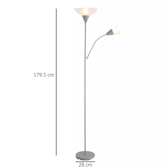 HOMCOM LED Floor Lamp for Living Room, 180cm Tall Standing Lamp, Mother and Child Uplighter with Adjustable Gooseneck, Silver Tone - 3