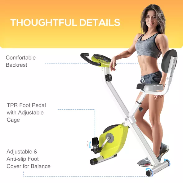 HOMCOM Folding Exercise Bike, Fitness Bicycle Indoor Trainer, 8-Level Magnetic Resistance Adjustable, with LCD Monitor, Pulse Sensor, Yellow - 5