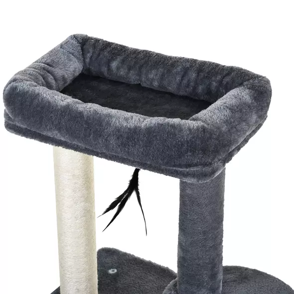 PawHut 100cm Cat Tree for Indoor Cats, Cat Tower Condo for Kittens with Cat House Sisal Scratching Posts, Hanging Ball Toys, Perches - Grey - 8