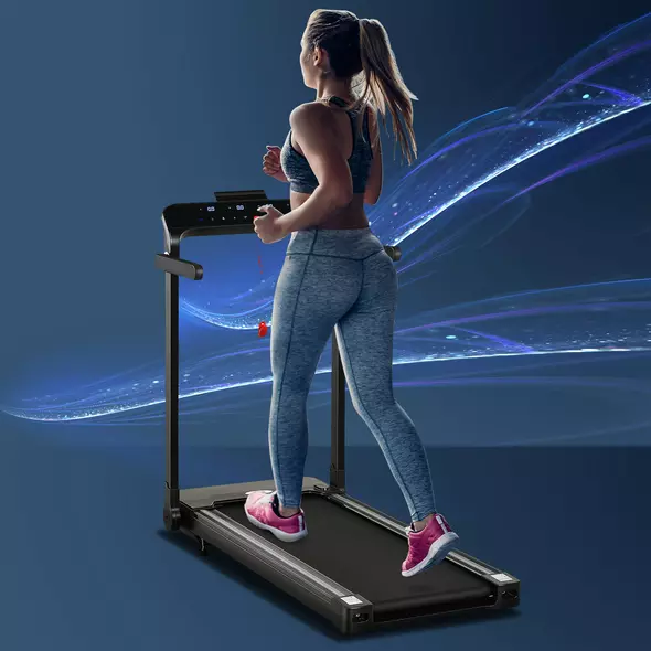 HOMCOM Folding Treadmill, 1.85HP Installation-Free Walking Jogging Running Machine, 12KM/H with 12 Pre-Programs and LED Display for Home Gym Office - 2