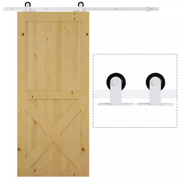 HOMCOM 6FT Rustic Interior Sliding Barn Door Mounting Hardware Kit - White - 4