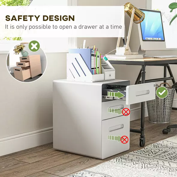 Vinsetto Lockable File Cabinet with 3 Drawers, Vertical Office Drawer for A4, Letter, Legal Size, Anti-tilt Design, Pre-Assembled Body, White - 8